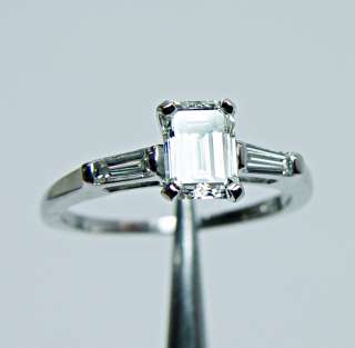 Estate Platinum 1.22ct Emerald Diamond Engagement Ring  
