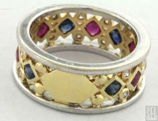   TWO TONE GOLD 1.50CT DIAMOND RUBY SAPPHIRE ETERNITY BAND RING  