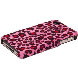   4S Electric Pink Leopard Print Faux Fur Snap On Case Electronics