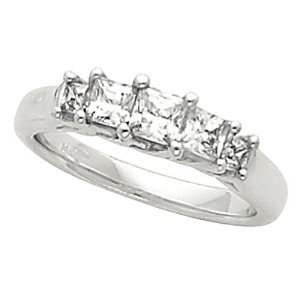  14K White Gold Five Stone Diamond Anniversary Ring   0.75 