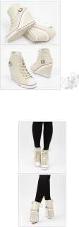 Women Wedge High Heel High Top Sneakers Tennis Shoes Black/Pink/Beige 