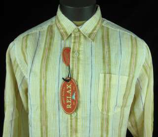 New Mens Tommy Bahama Linen Long Sleeve La Isla Stripe Shirt Peach 