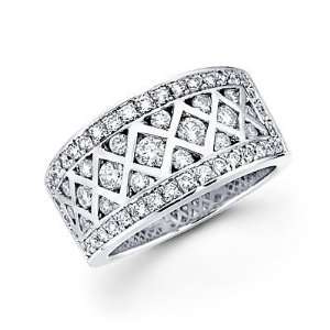 Size  12   14k White Gold Round Diamond Anniversary Ring Band 1.24 ct 