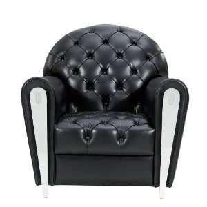 Art Deco Black Tufted Leather Leisure Chair