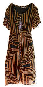 Black and Goldenrod long rayon geometric swirl dress half sleeves with 