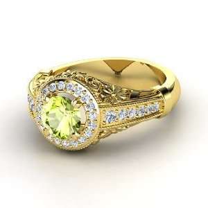  Primrose Ring, Round Peridot 14K Yellow Gold Ring with 