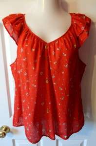 Old Navy Red Floral Ruffle V Neck Summer Shirt Blouse Tank Top Womens 
