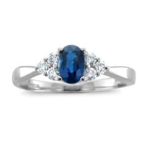 Natural Sapphire and Diamond Ring in 18k White Gold 3 Stone Ring (G 