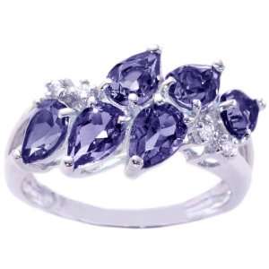  14K White Gold Pear Gemstone Cluster Ring Iolite, size7 