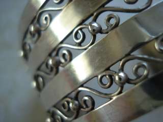 VTG OLD WIDE MEXICO MEXICAN STERLING SILVER BEAD SCROLL CUFF BRACELET 