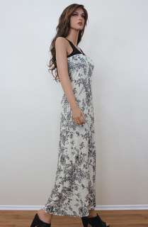 New Cream Tank Top Racer Back Floral Print Maxi Long Dress Made in USA 