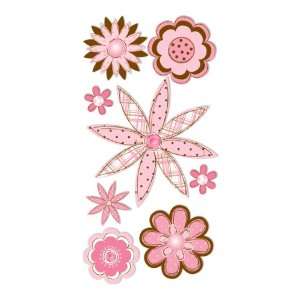  Dimensional Stickers Pink & Brown Sketch Flowers Arts 