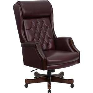  High Back Traditional Tufted Burgundy Leather Executive 