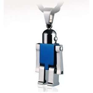  ORISON Mens Movable Robot Titanium Necklace   Blue 
