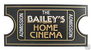 PERSONALIZED HOME MOVIE THEATER CINEMA TICKET WOOD SIGN  
