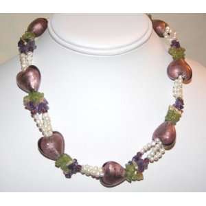  Morano Glass Hearts Necklace in Purple Jewelry