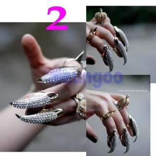   Gold/ Bright black Crystal Claw Paw Talon Finger Ring   S M L  