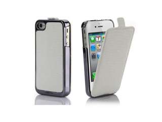 Deluxe Dual Use Flip Leather Chrome Hard Back Case Cover For iPhone 4 
