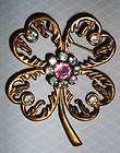 Vintage Pink & Clear Rhinestone 4 leaf Clover Pin