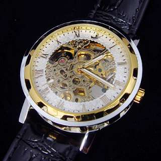 Luxury Mens Wrist Watch Gold Steel Automatic Leather HQ  