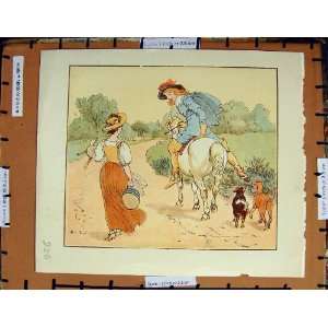  C1950 Nursery Rhyme Man Horse Lady Dogs Colour Plate