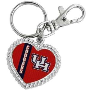  Houston Cougars Silvertone Heart Keychain Sports 