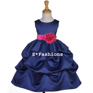 NAVY BLUE FUCHSIA PINK CHRISTMAS FLOWER GIRL DRESS 6 9M 12 18M 2 4 5 6 