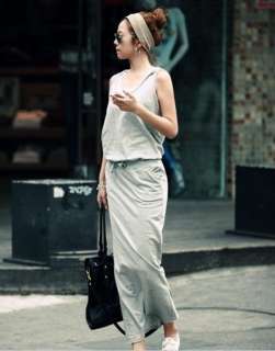 Simple Design Hooded Vest Dress Grey Womens Maxi Skirt  