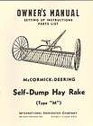 McCormick Deering Self Dump Hay Rake Type M Manual IHC International