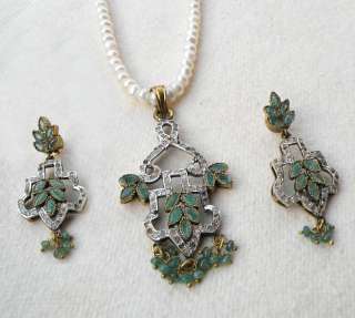 Antique Sterling Silver Style Gemstone Pendant Set with earring SIG51E 