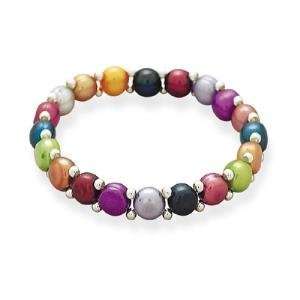  Multicolor Coin Pearl Bracelet with Sterling Silver Bead 