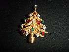 Beautiful Vintage Goldtone Christmas Tree Brooch w Marq