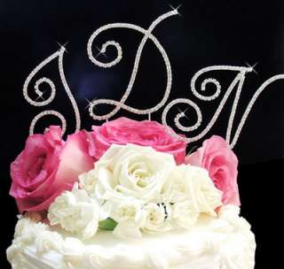 Full Crystal Monogram Wedding Cake Topper Silver Letter  