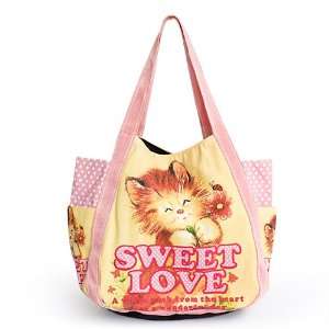 ILEA   [Sweet Love] 100% Cotton Eco Canvas Shoulder Tote Bag / Shopper 