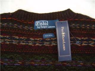 New M Polo Ralph Lauren Mens Knit Fair Isle 100% Wool Vest Sweater 