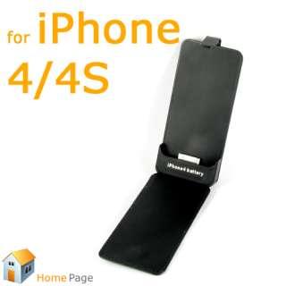 Backup Battery Magnetic Flip Style Leather Case Charger for iPhone 4 