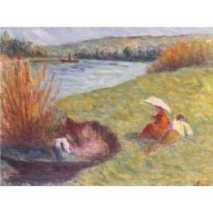FRAMED oil paintings   Maximilien Luce   24 x 18 inches   The bank of 