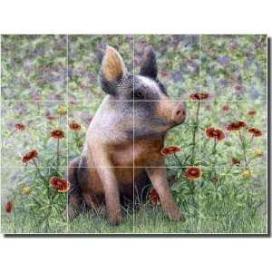 Flower Girl by Marcia Matcham   Pig Animal Ceramic Tile Mural 24 x 18 