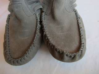 Womens JCrew Sienna Fringed Gray Suede Moccasin Boots 6  