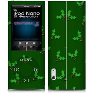 iPod Nano 5G Skin Christmas Holly Leaves on Green Skin and Screen 