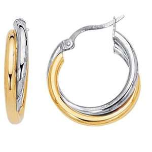  14K 2 Tone Gold Round Tube Double Hoop Earrings (24 x 24 