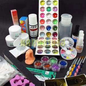 110 Pro Acrylic Powder Glitter Liquid Buffer File NAIL ART Brush Glue 
