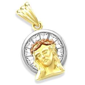  14K YELLOW WHITE and ROSE GOLD JESUS FACE CHARM PENDANT Jewelry