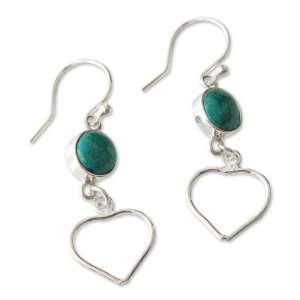  Chrysocolla heart earrings, Love Shines Jewelry