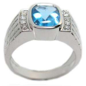 77ct. Topaz Mens Ring in 14K White Gold with Diamond Size 10  