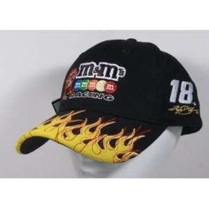  Kyle Busch #18 Black With Yellow Flames Hat Cap MMs M&Ms Joe Gibbs 