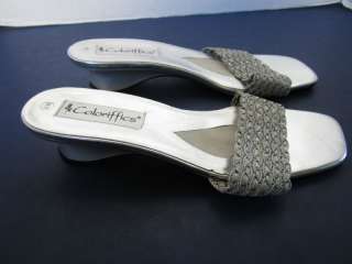 Coloriffics Silver Slide Sandals Leather Sole 9.5M  