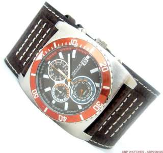 KAHUNA MENS RETRO STYLE BROWN LEATHER CUFF STRAP CHRONOGRAPH WATCH 