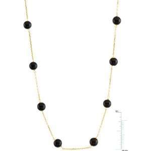 14 Karat Yellow Gold Black Onyx Station Necklace  