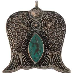  Twin Fish Turquoise Pendant from Afghanistan   Silver 
